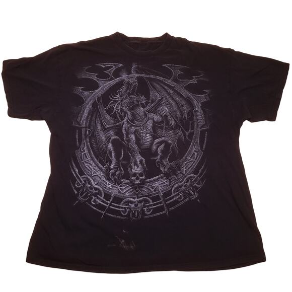 Vintage y2k Dragon Fantasy Gothic Blackout Faded Distress Golem Skull Chain - Picture 1 of 7